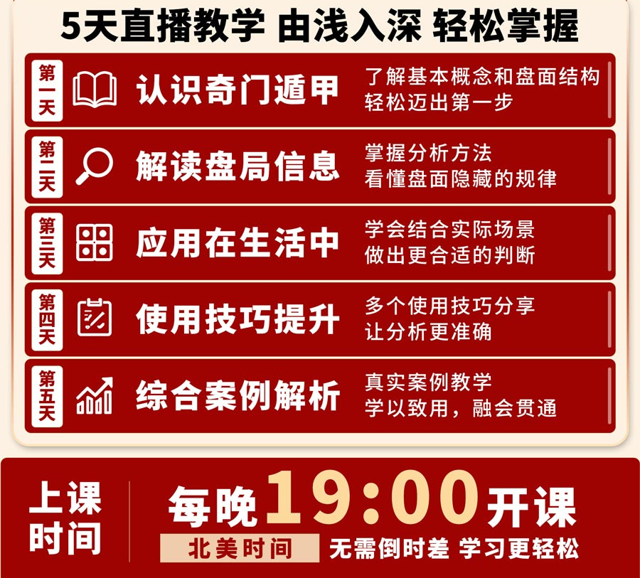 奇门遁甲五天直播课程安排